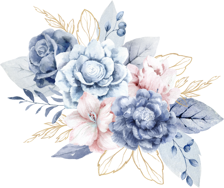 Blue gold floral watercolor bouquet