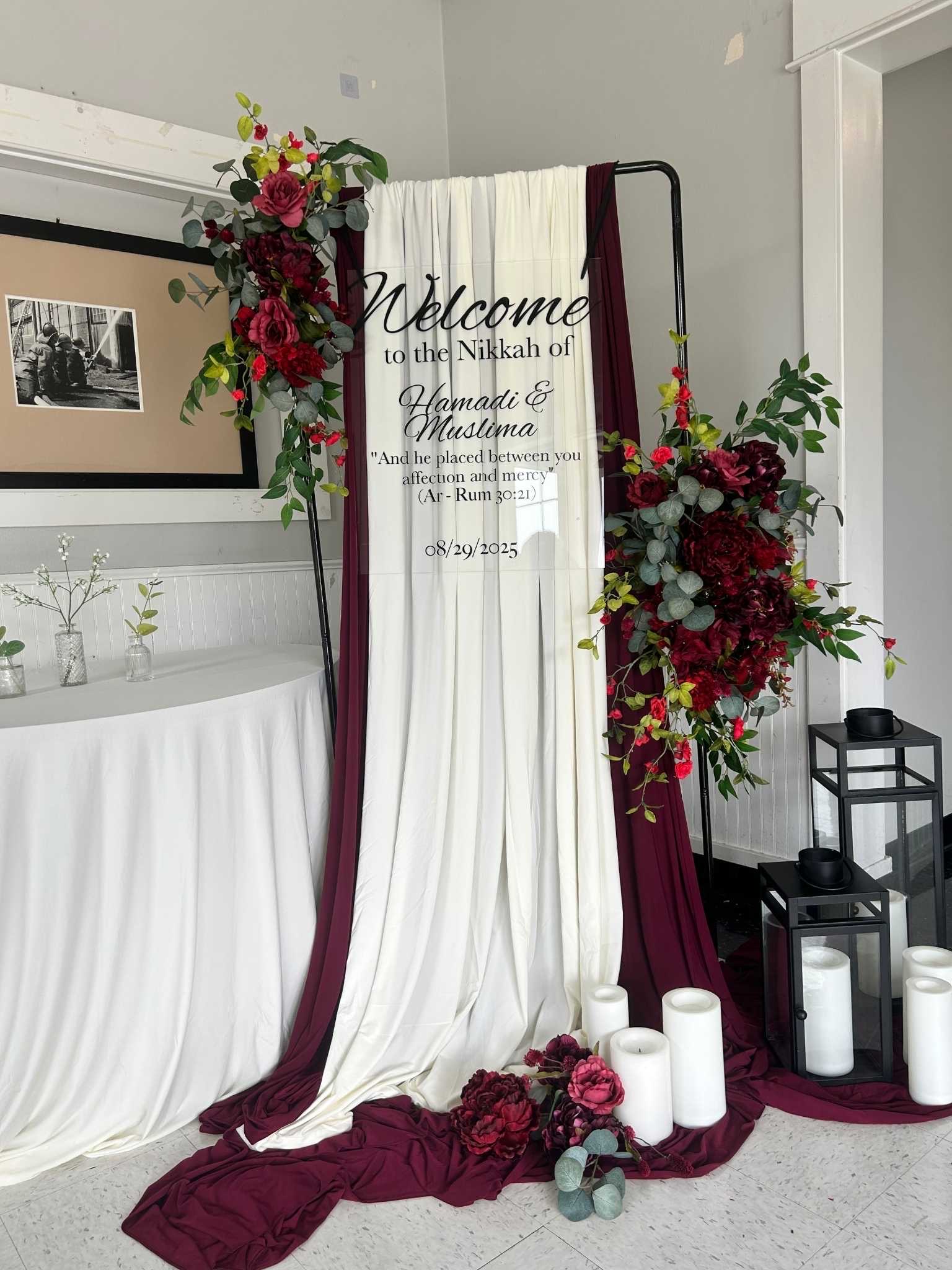 Welcome Display Package accent styling for a nikkah in the greater Seattle area