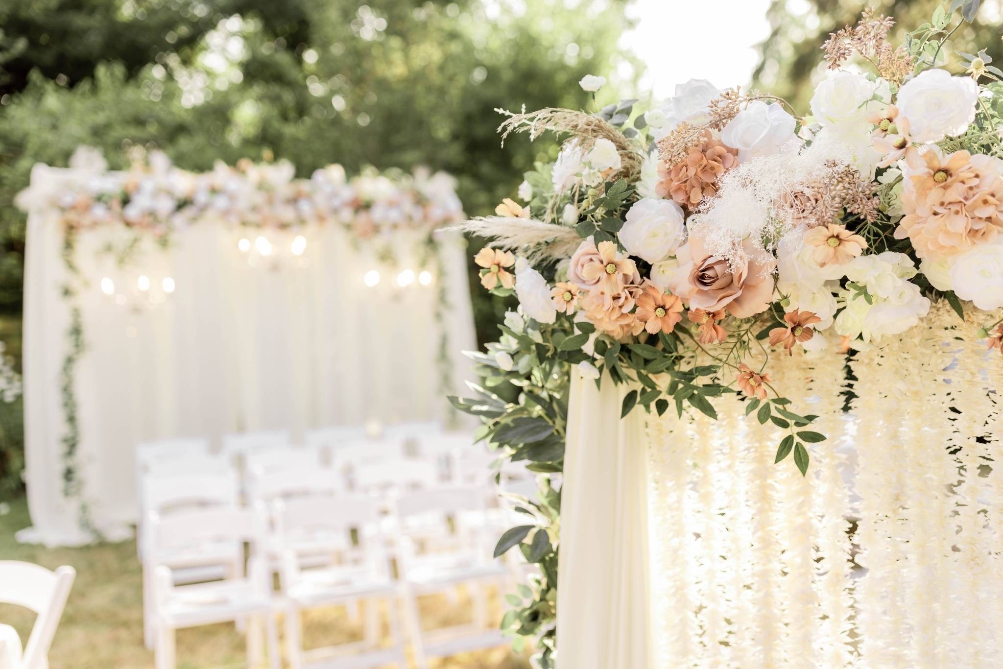 Peach, blush, and ivory floral styling and Nikkah Ceremony decor styled for a Nikkah Ceremony in the greater Seattle area
