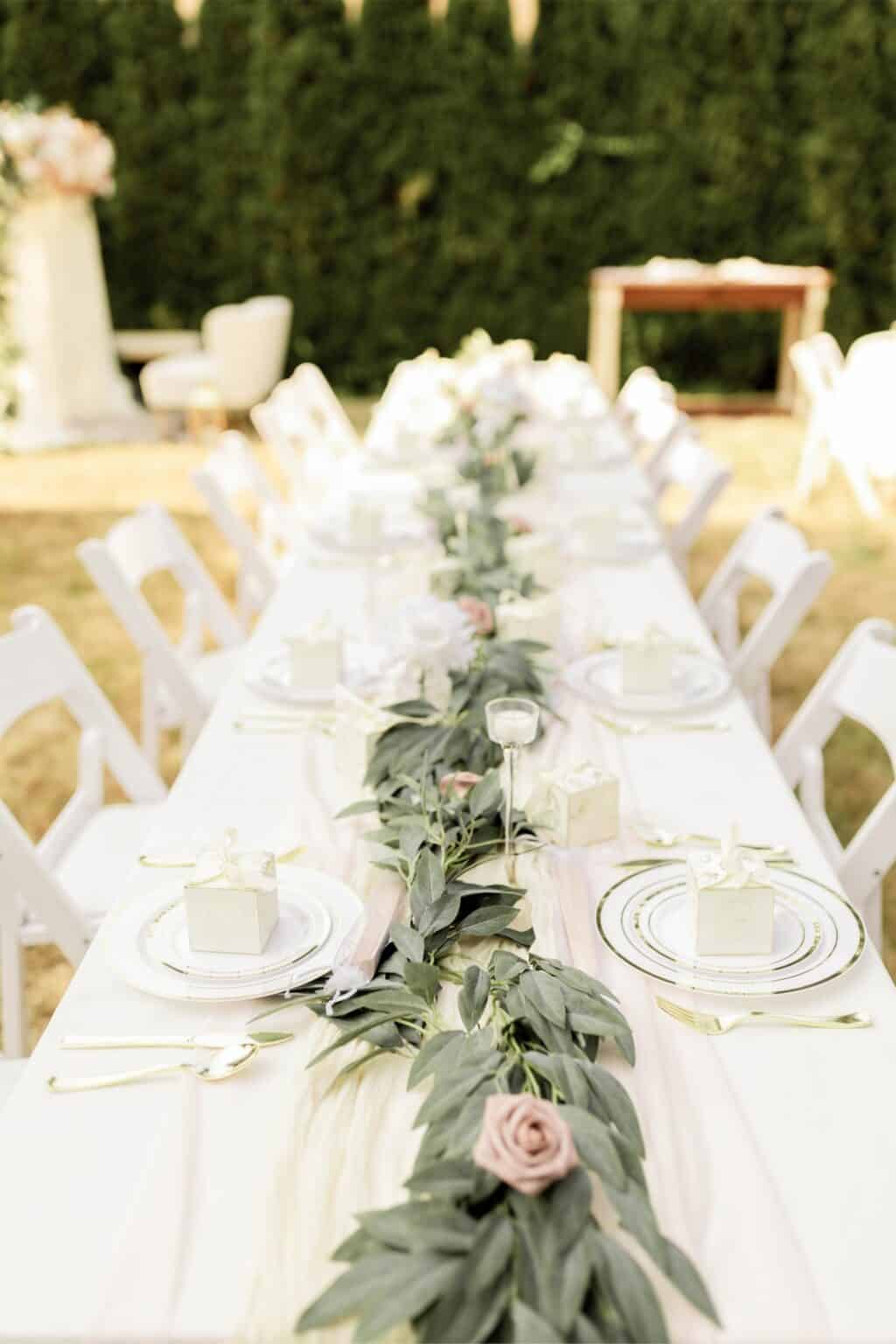 Luxury ivory, sage, and blush organic floral styling for a Nikkah centerpiece in the greater Seattle area