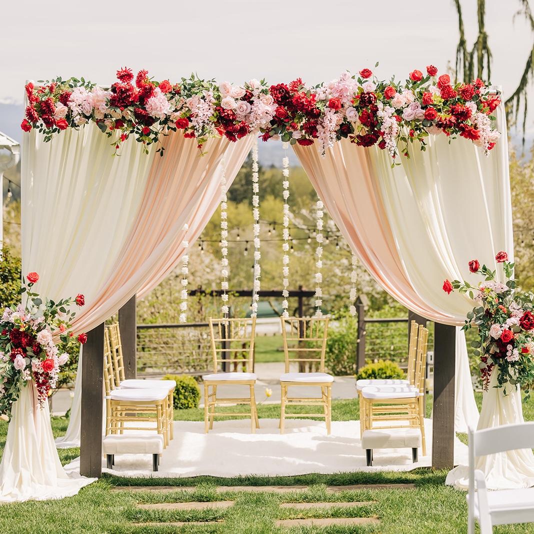 South Asian wedding decor -- Signature Stage Setup with ivory, blush, and sage styling