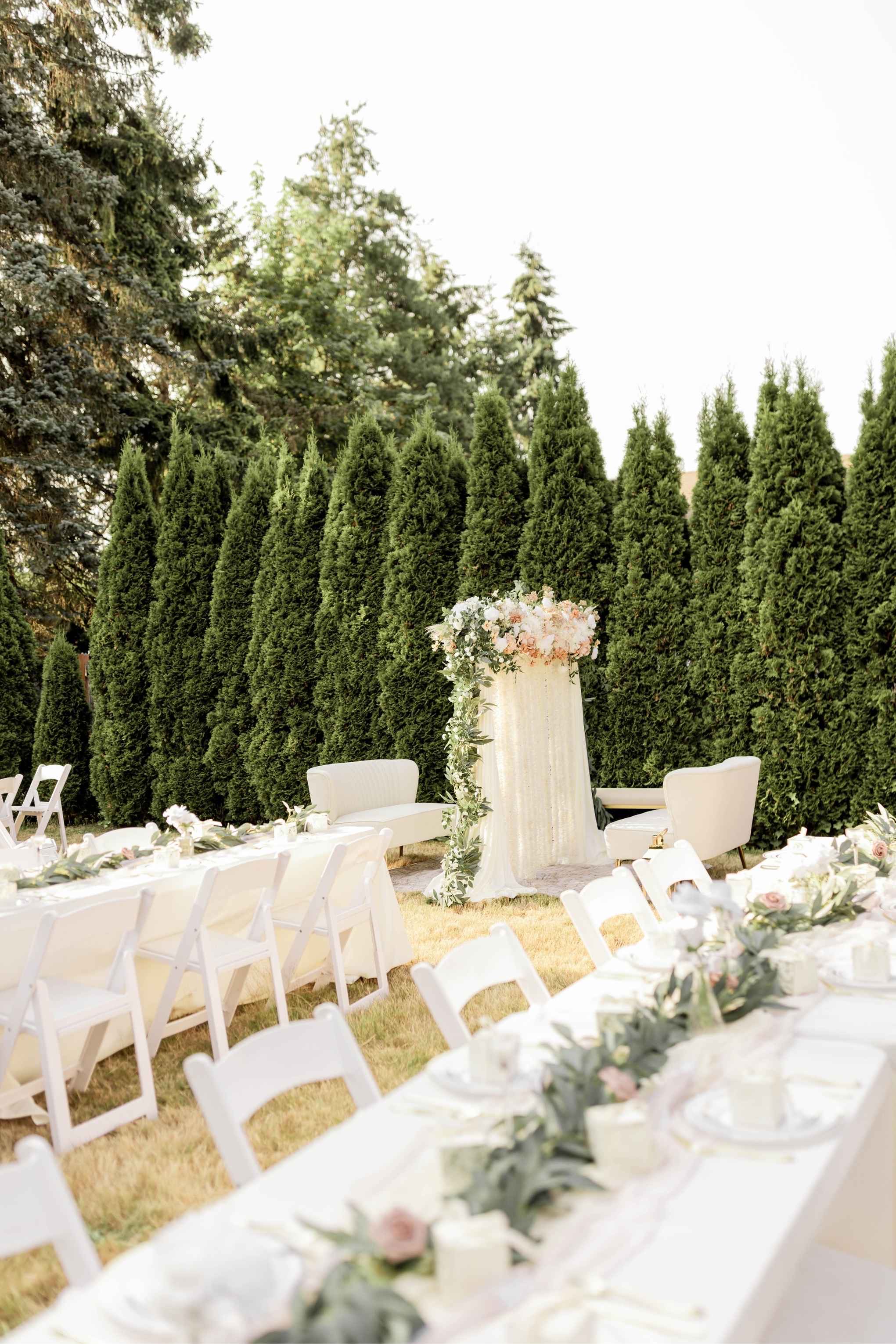 Nikkah Partition Wall custom structure with ivory, blush, and emerald styling for a Nikkah Ceremony in the greater Seattle area